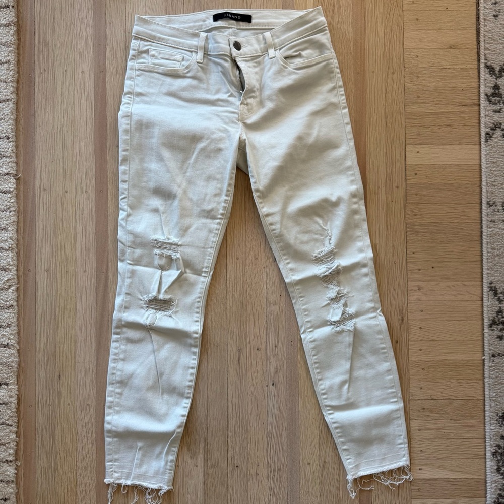J Brand Off-White Distressed Skinny Jeans